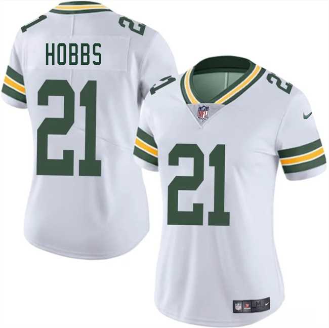 Women%27s Green Bay Packers #21 Nate Hobbs White 2025 Vapor Untouchable Limited Stitched Jersey Dzhi